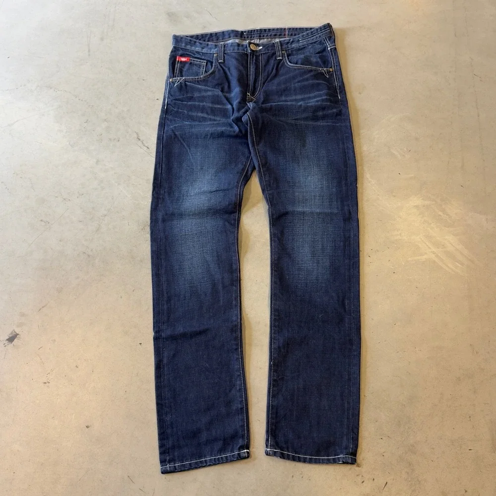 Lee Cooper Mens Straight Leg Denim Jeans Dark Wash Blue Size 34x34